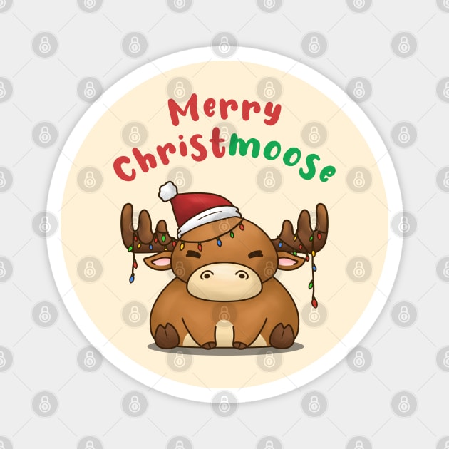 Merry Christmoose Cute Moose in Santa Hat Magnet by Takeda_Art